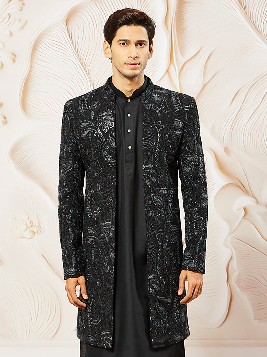 Men's Black Organza Indo Western