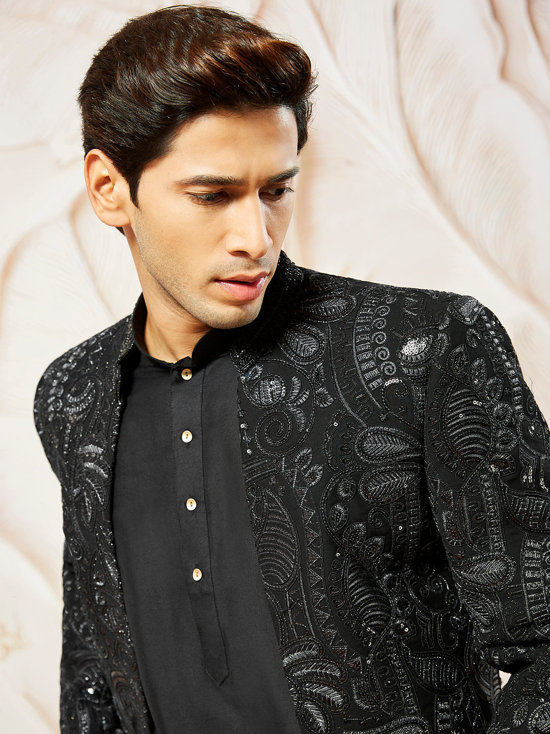 Men's Black Organza Indo Western