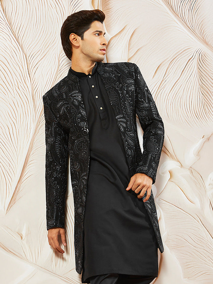 Men's Black Organza Indo Western