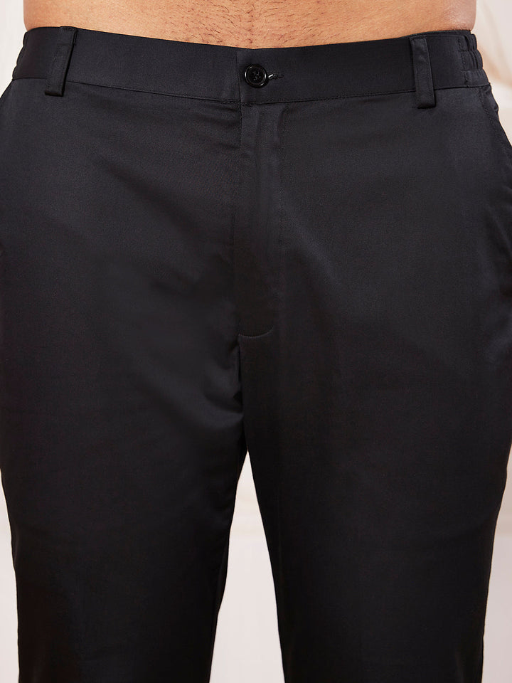 Men's Black Viscose Indo Western, Kurta, Pant Set