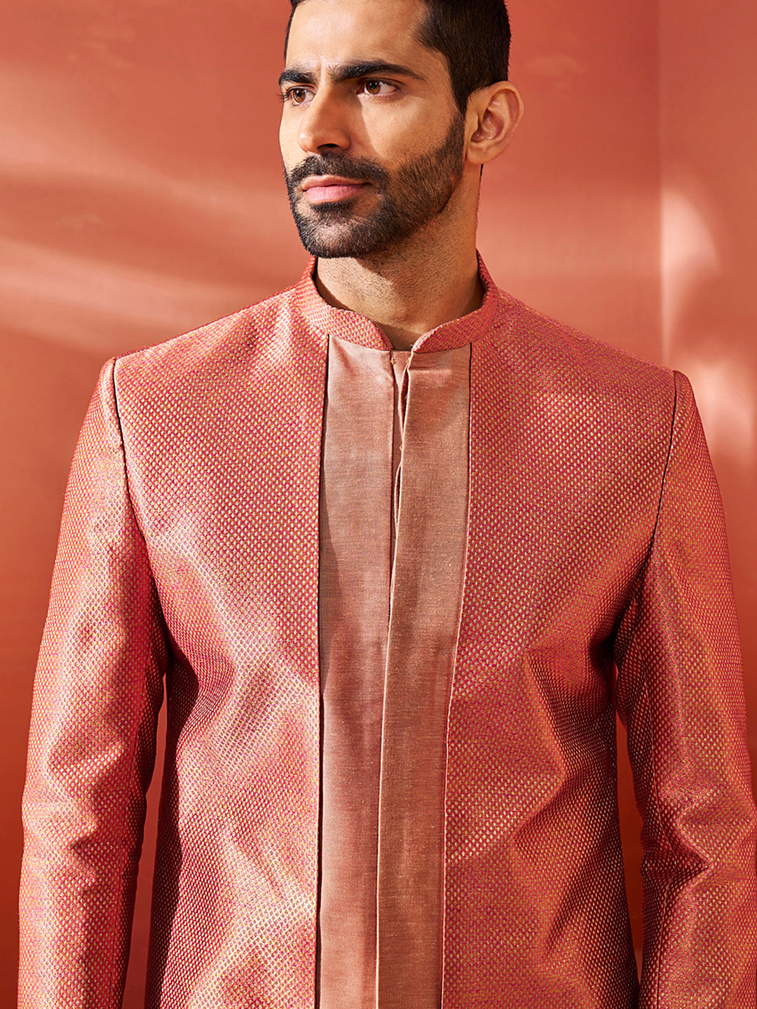 Men's Rust Silk Blend Sherwani Only Top