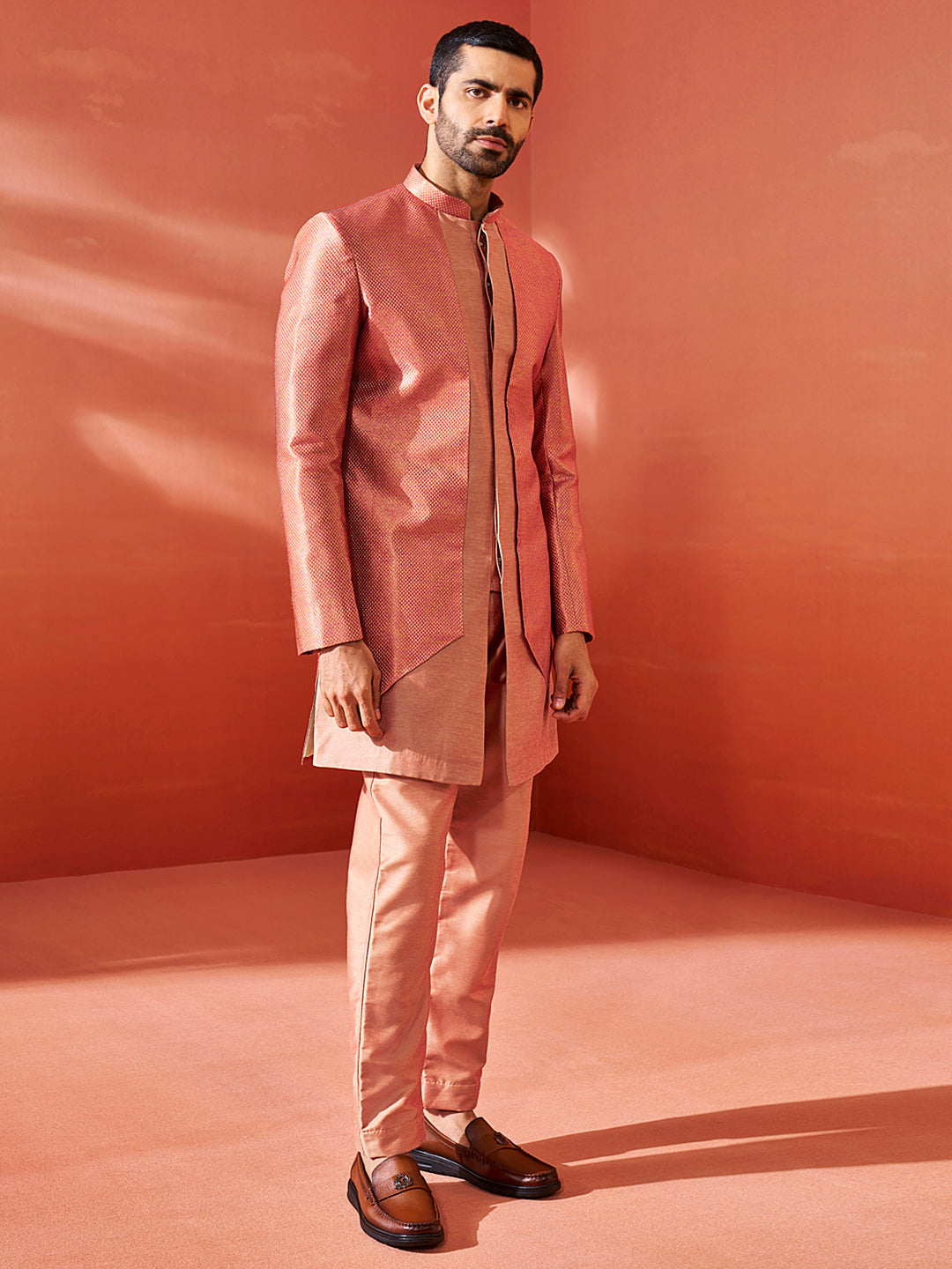 Men's Rust Silk Blend Sherwani Only Top