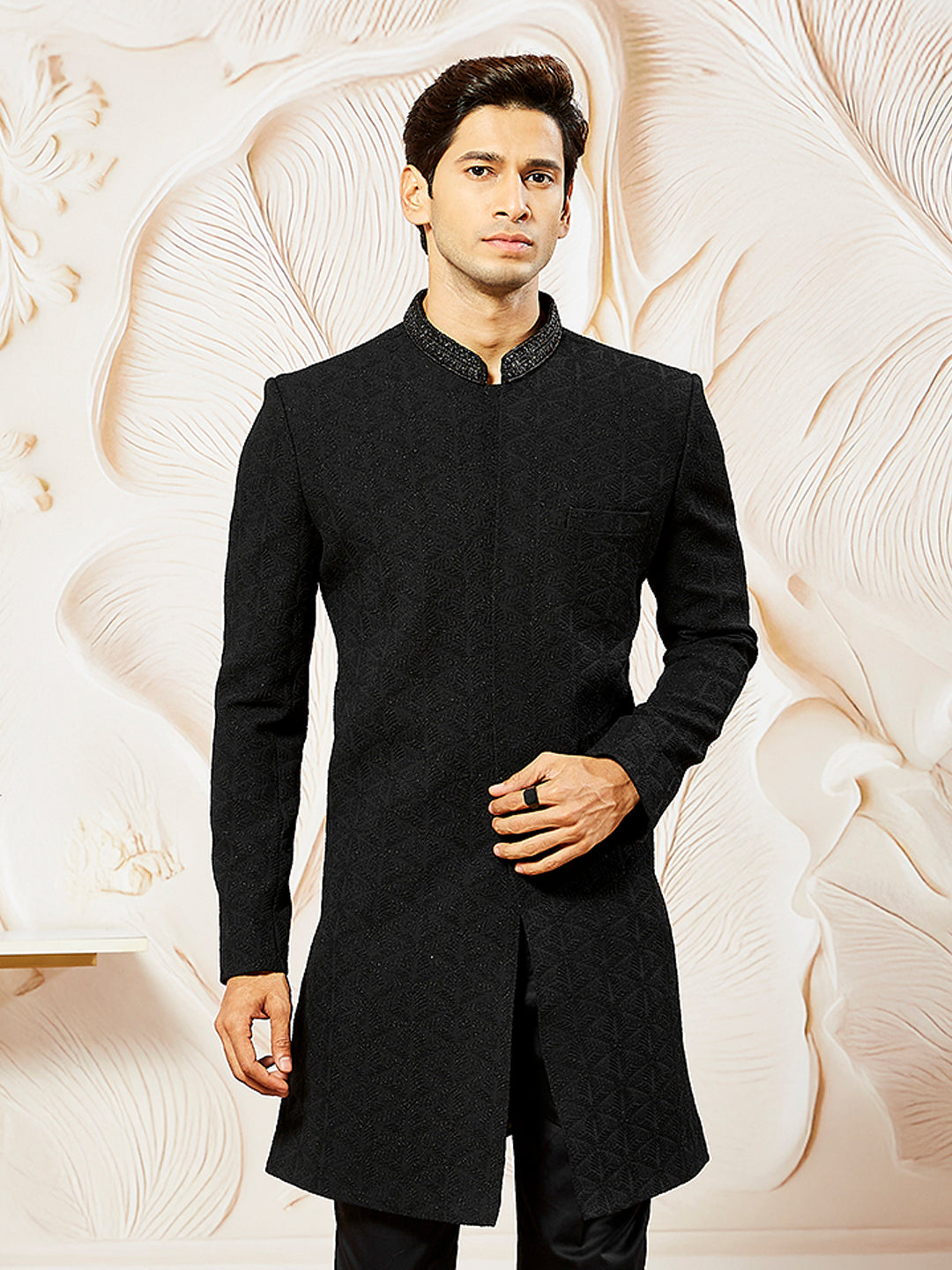 Men's Black Silk Blend Indo western