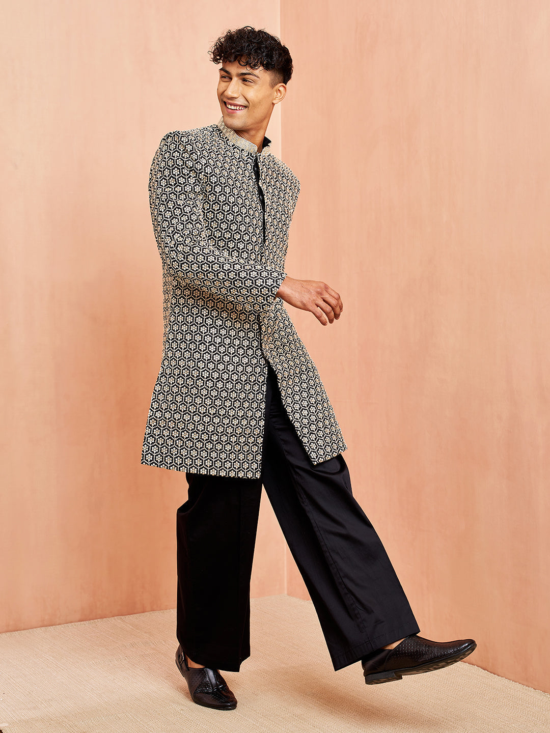Men's Black Indo-Western & Pant Set