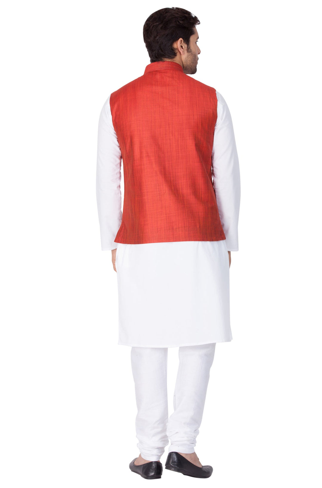 Sarvati Men's White Cotton Blend Kurta, Ethnic Jacket and Pyjama Set