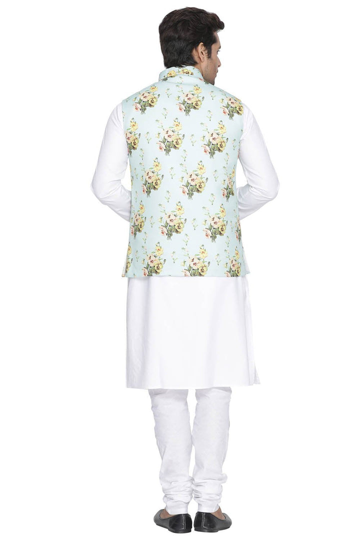 Sarvati Men's Multicolor Cotton Blend Kurta, Ethnic Jacket and Pyjama Set