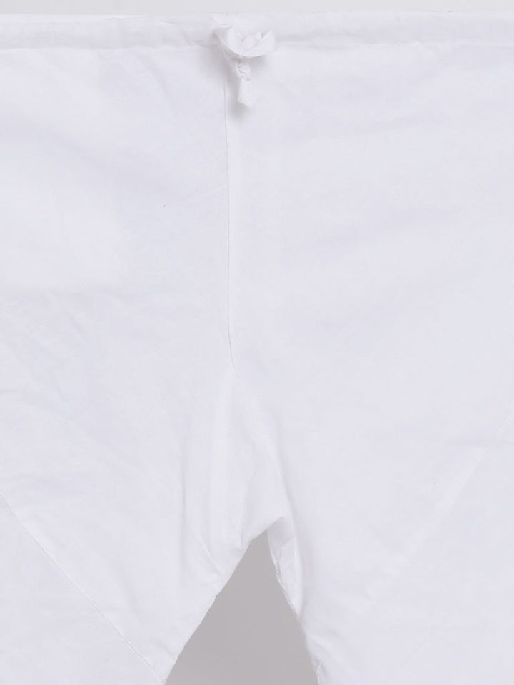 Men's White Cotton Kurta, Ethnic Jacket and Pyjama Set - view 5