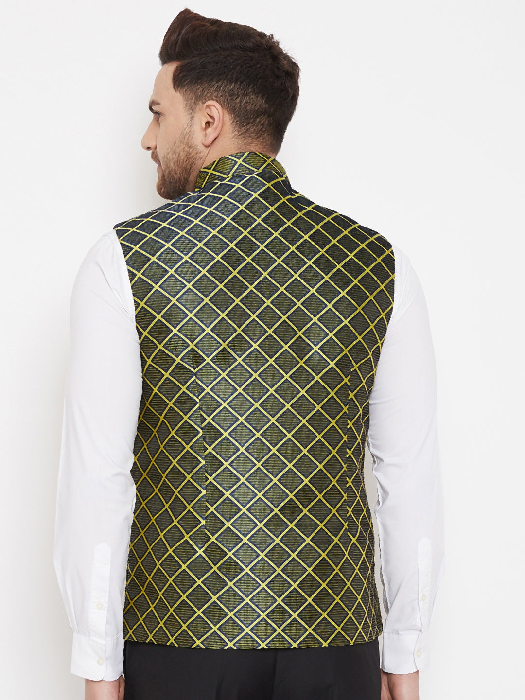 Men's Green Jute Cotton Zipper Nehru Jacket - view 3