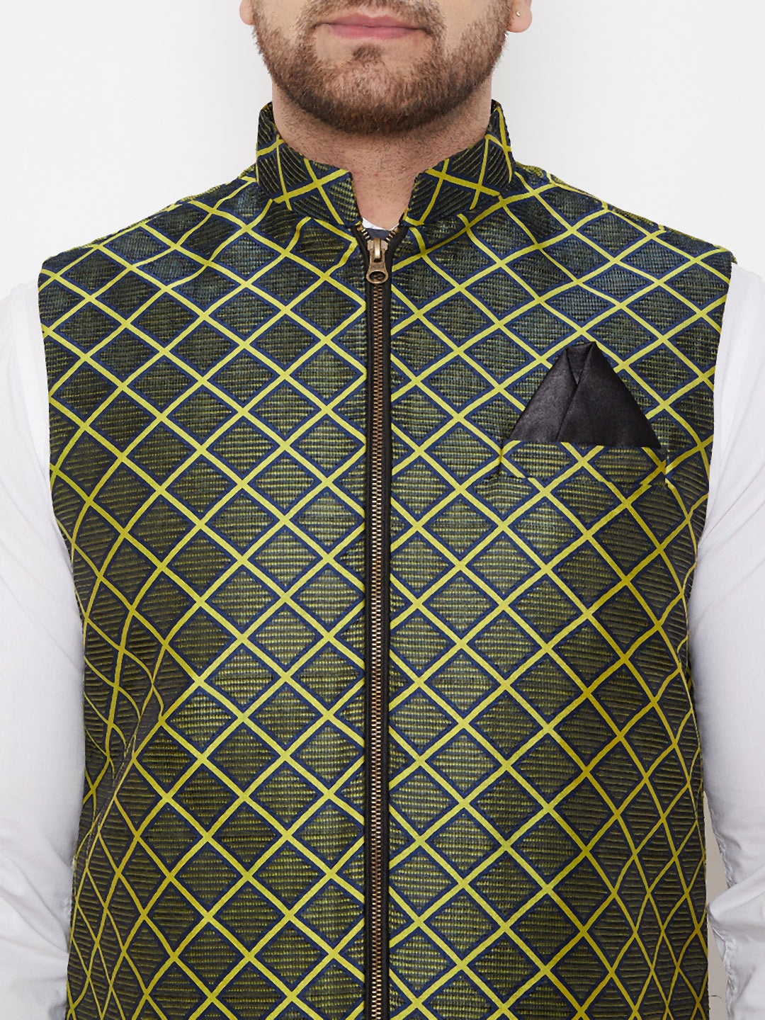 Men's Green Jute Cotton Zipper Nehru Jacket - view 4