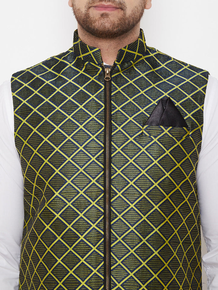 Men's Green Jute Cotton Zipper Nehru Jacket - view 4