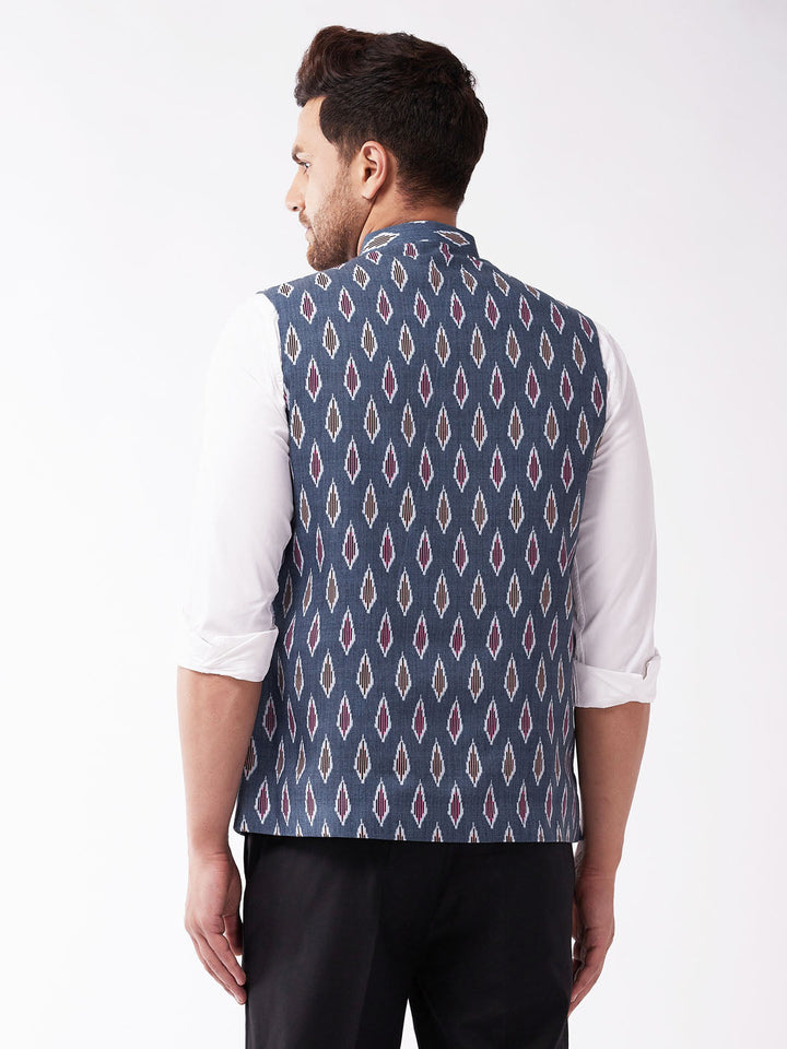 Men's Multicolor -Base-Grey Cotton Blend Nehru Jacket