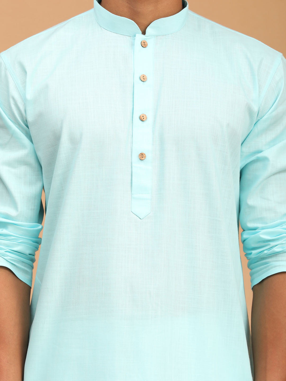 Sarvati Men's Grey Printed Cotton Nehru Jacket With Aqua Kurta And White Pyjama Set