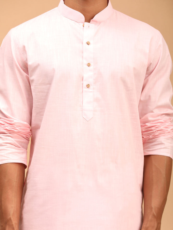 Sarvati Men's Gray Printed Cotton Nehru Jacket With Pink Kurta And White Pyjama Set