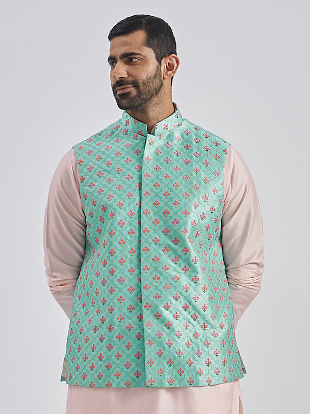Men's Mint Green - Nehru Jacket - view 2