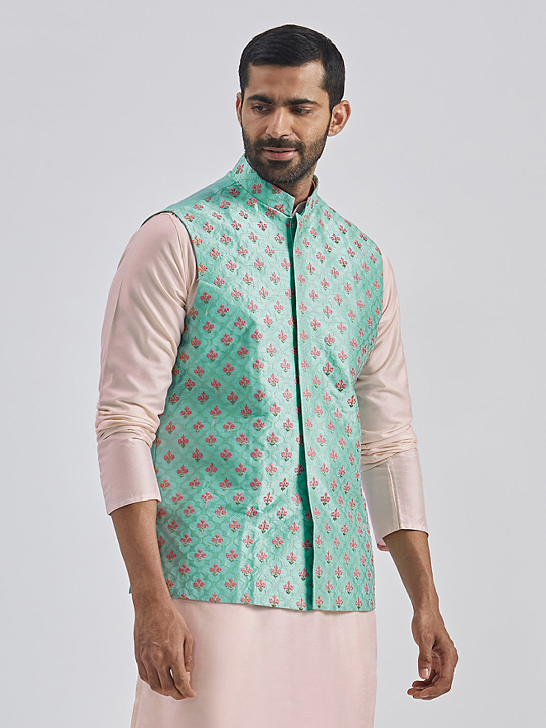 Men's Mint Green - Nehru Jacket - view 4