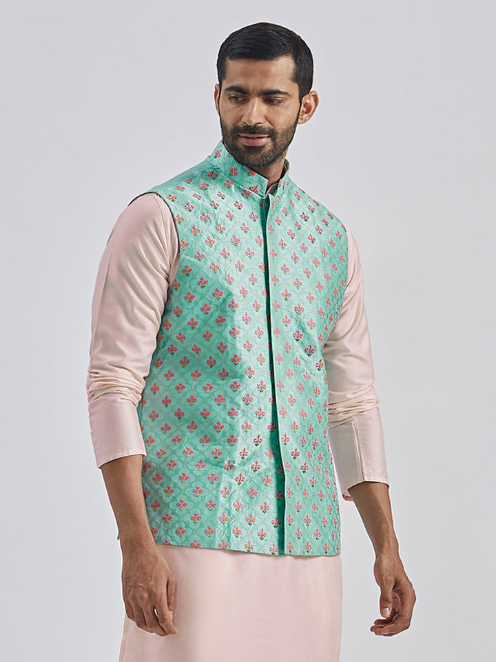 Men's Mint Green - Nehru Jacket - view 4