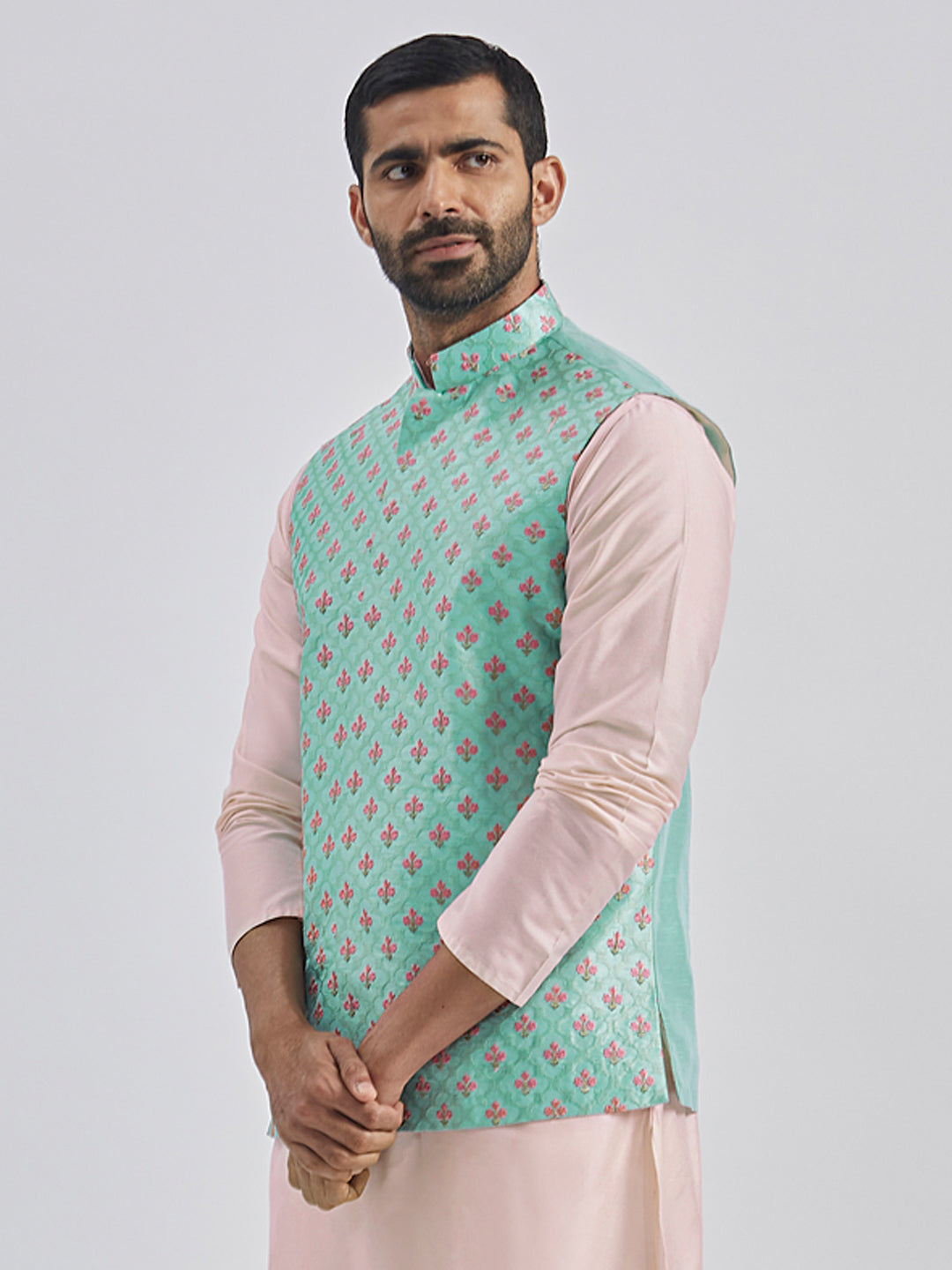 Men's Mint Green - Nehru Jacket - view 7