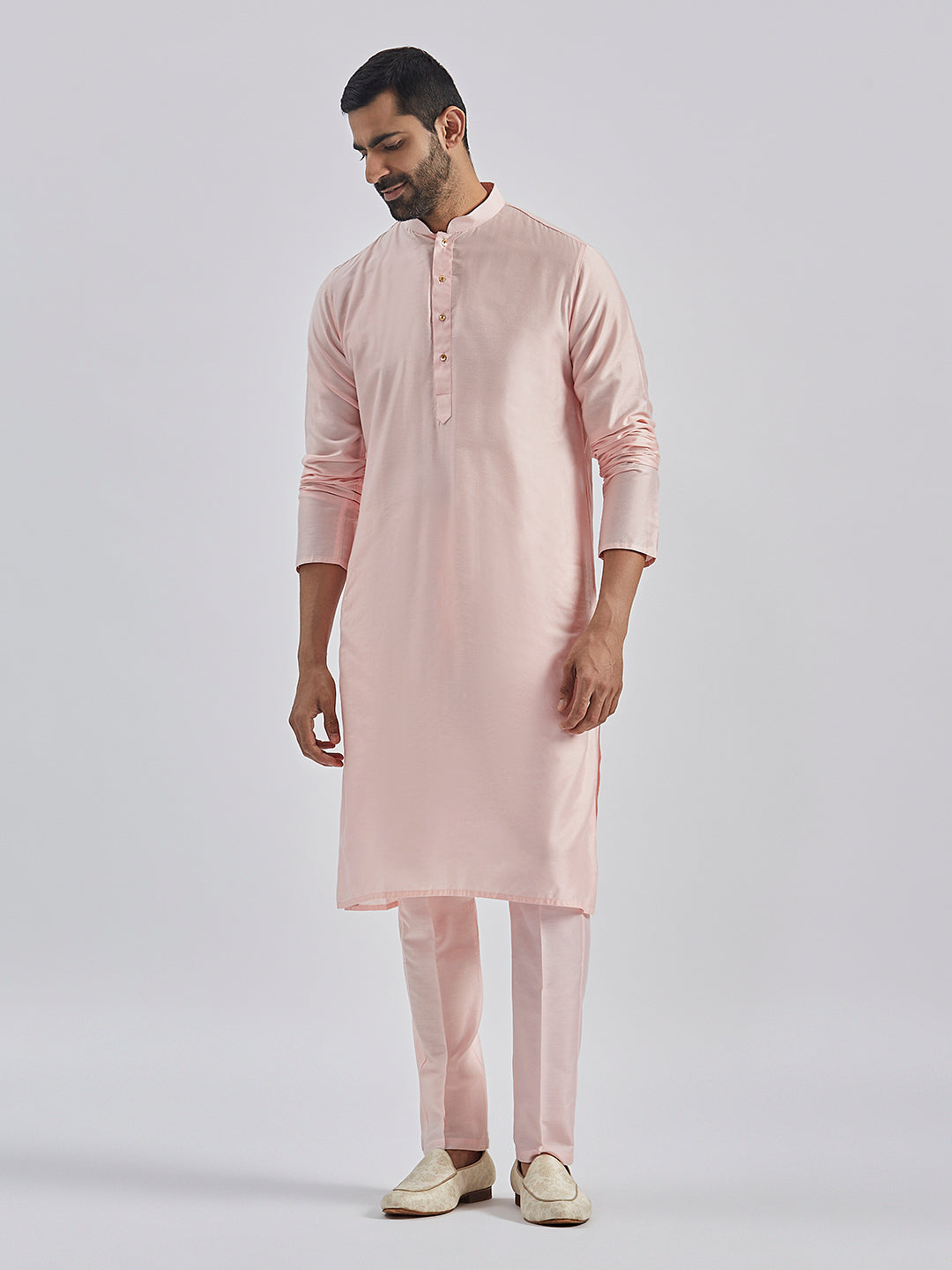 Sarvati Men's Mint Green And Pink Poly viscose Jacket, Kurta and Pyjama Set