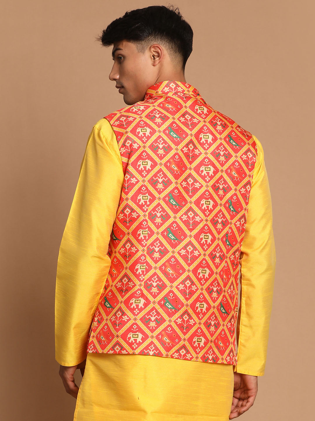 Men's Red Patola Print Nehru Jacket