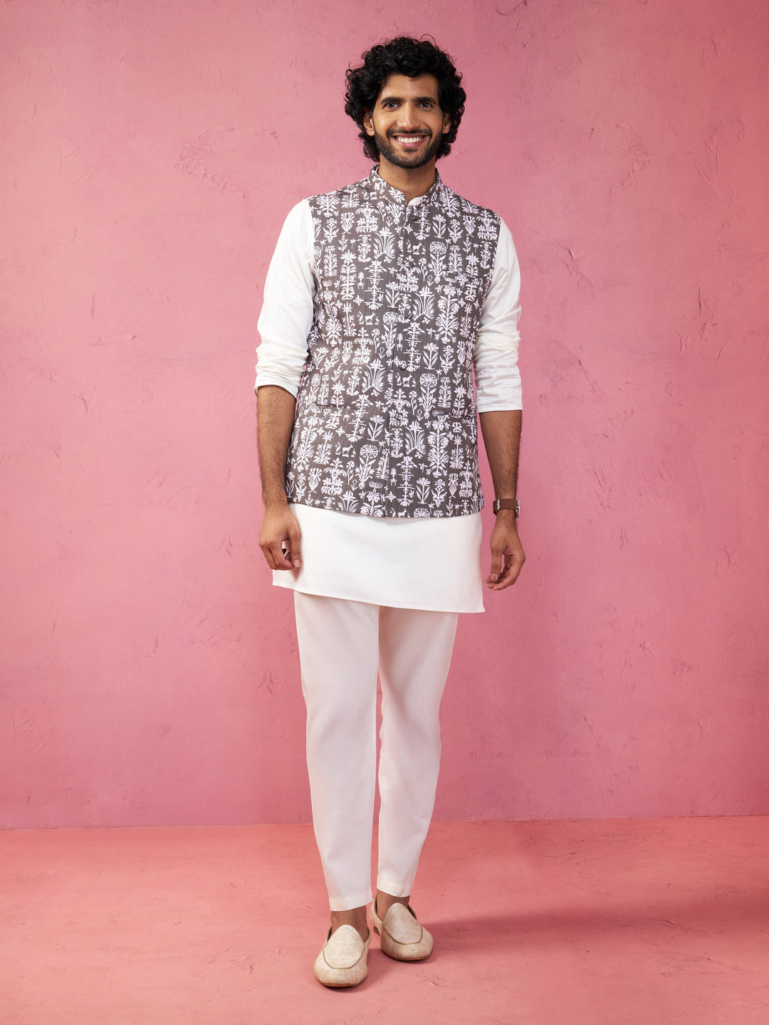 Men's Grey Nehru Jacket Set