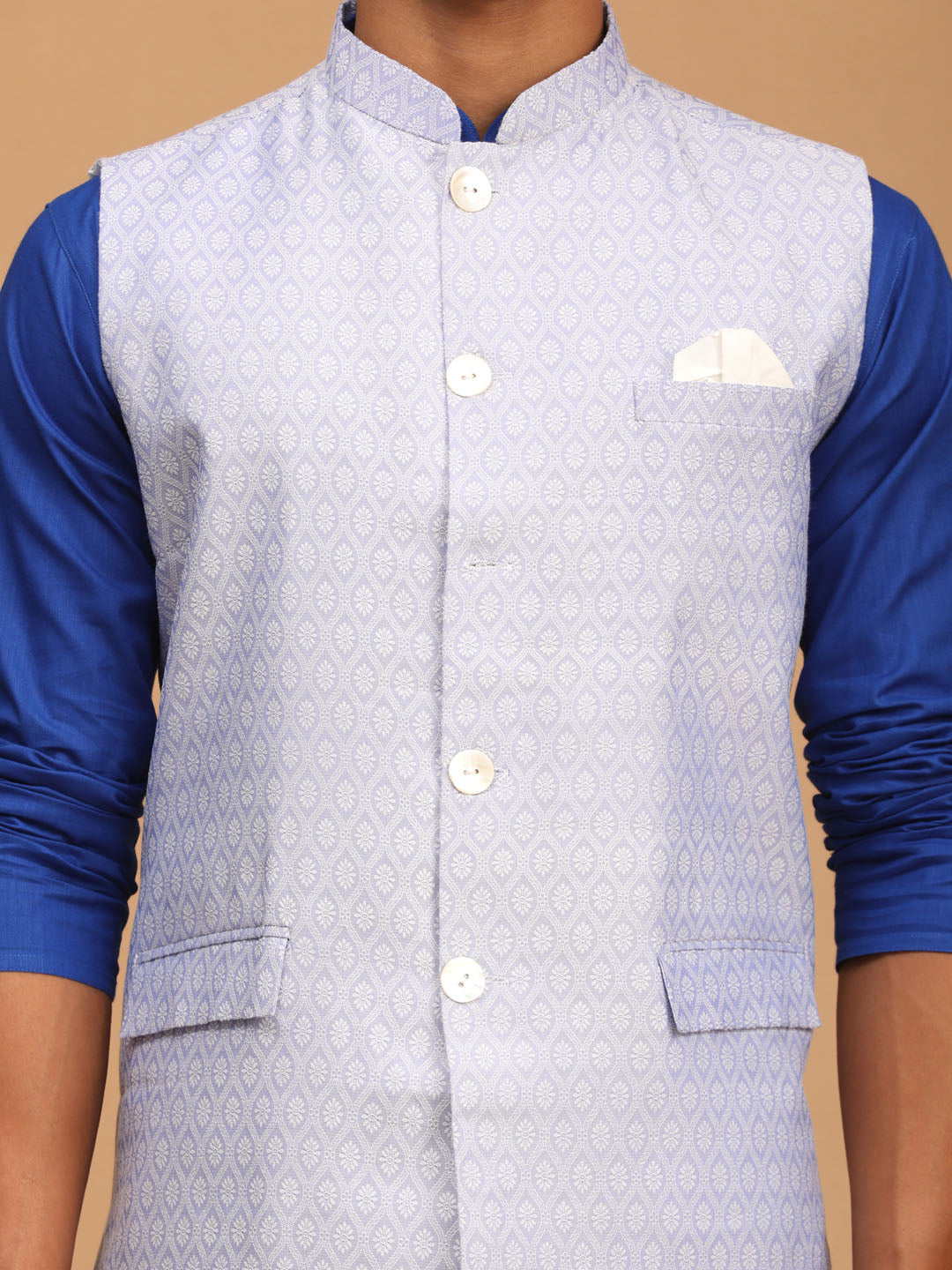 Sarvati Men's Lavender Jacquard Nehru Jacket with Kurta Pyjama Set