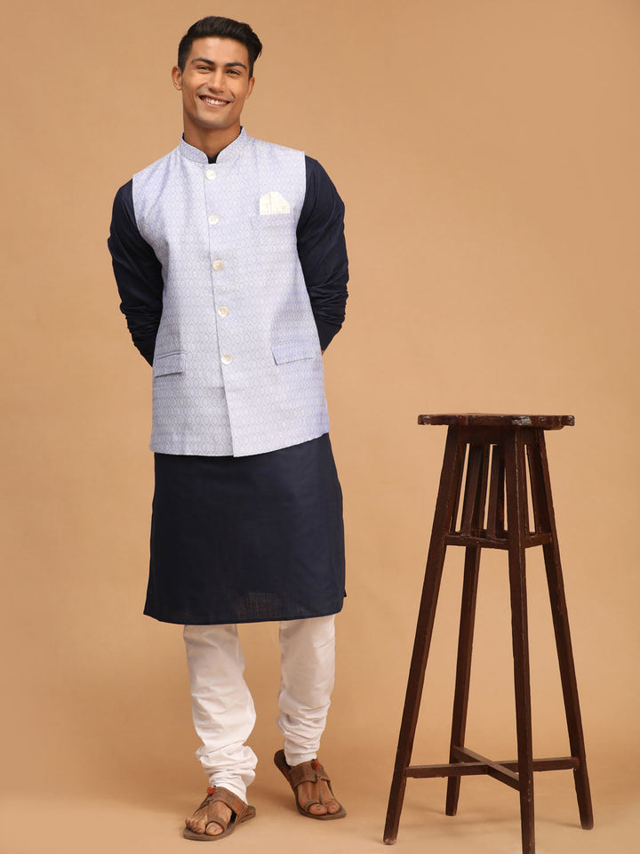 Sarvati Men's Lavender Jacquard Nehru Jacket with Kurta Pyjama Set