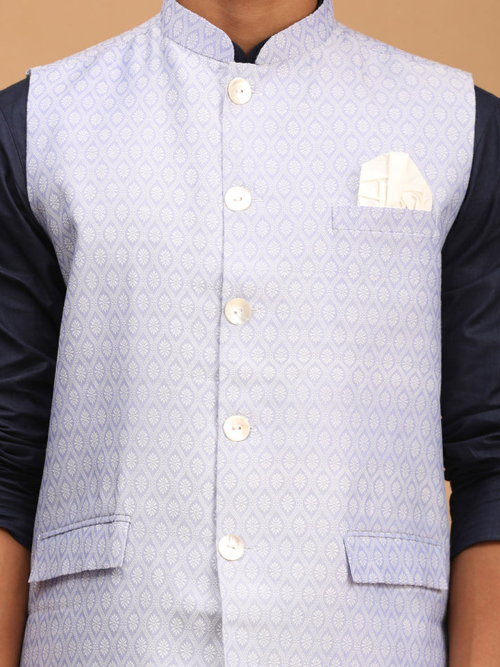 Sarvati Men's Lavender Jacquard Nehru Jacket with Kurta Pyjama Set