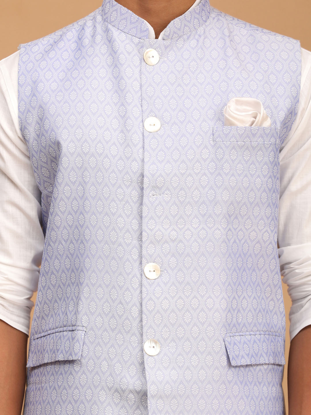 Sarvati Men's Lavender Jacquard Nehru Jacket with Kurta Pyjama Set