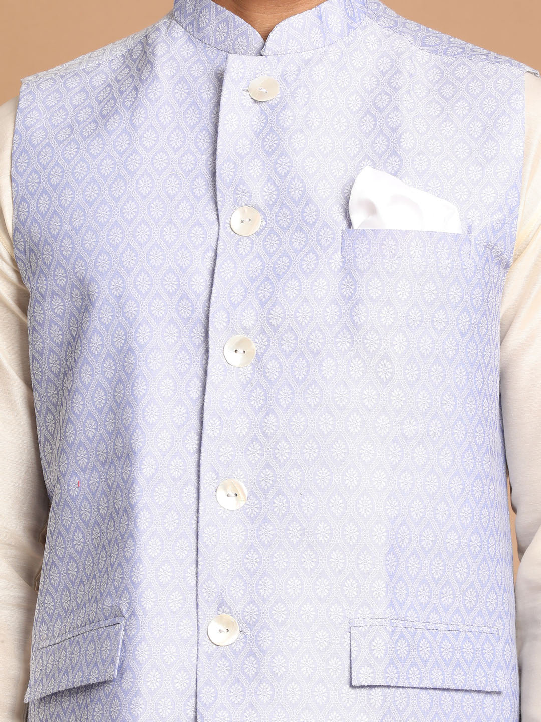 Sarvati Men's Lavender Jacquard Nehru Jacket with Kurta Pyjama Set