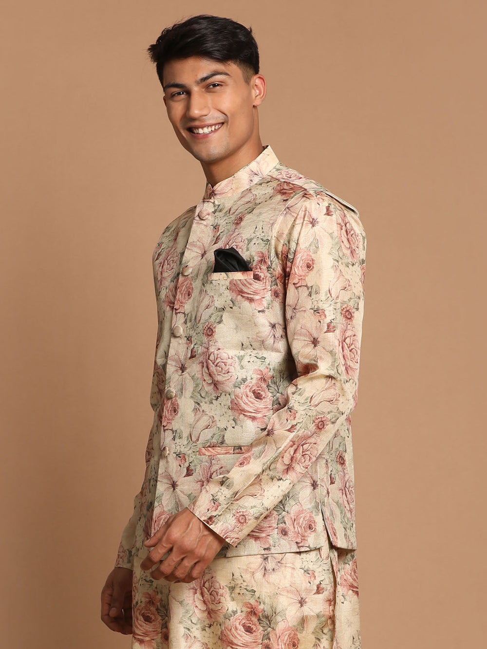 Men's Beige Printed Jacket