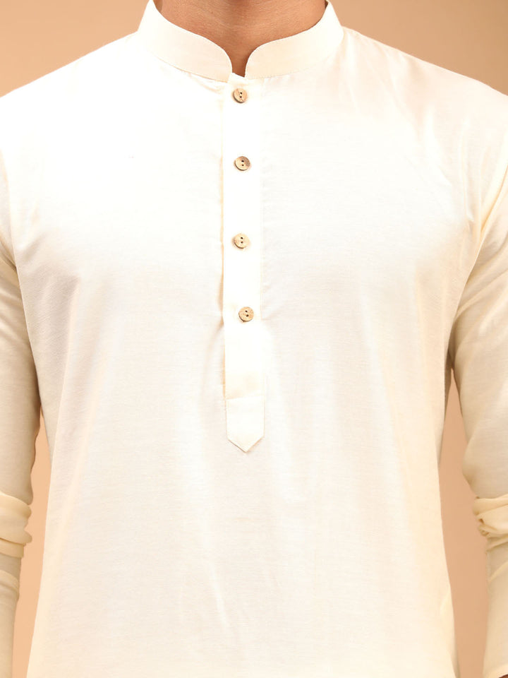 Sarvati Beige Printed Nehru Jacket And Cream Solid Kurta With Pyjama Set