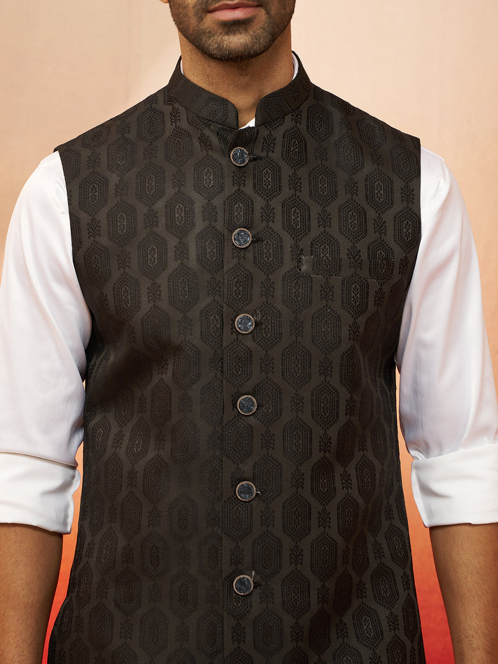 Men Black Silk Nehru Jacket