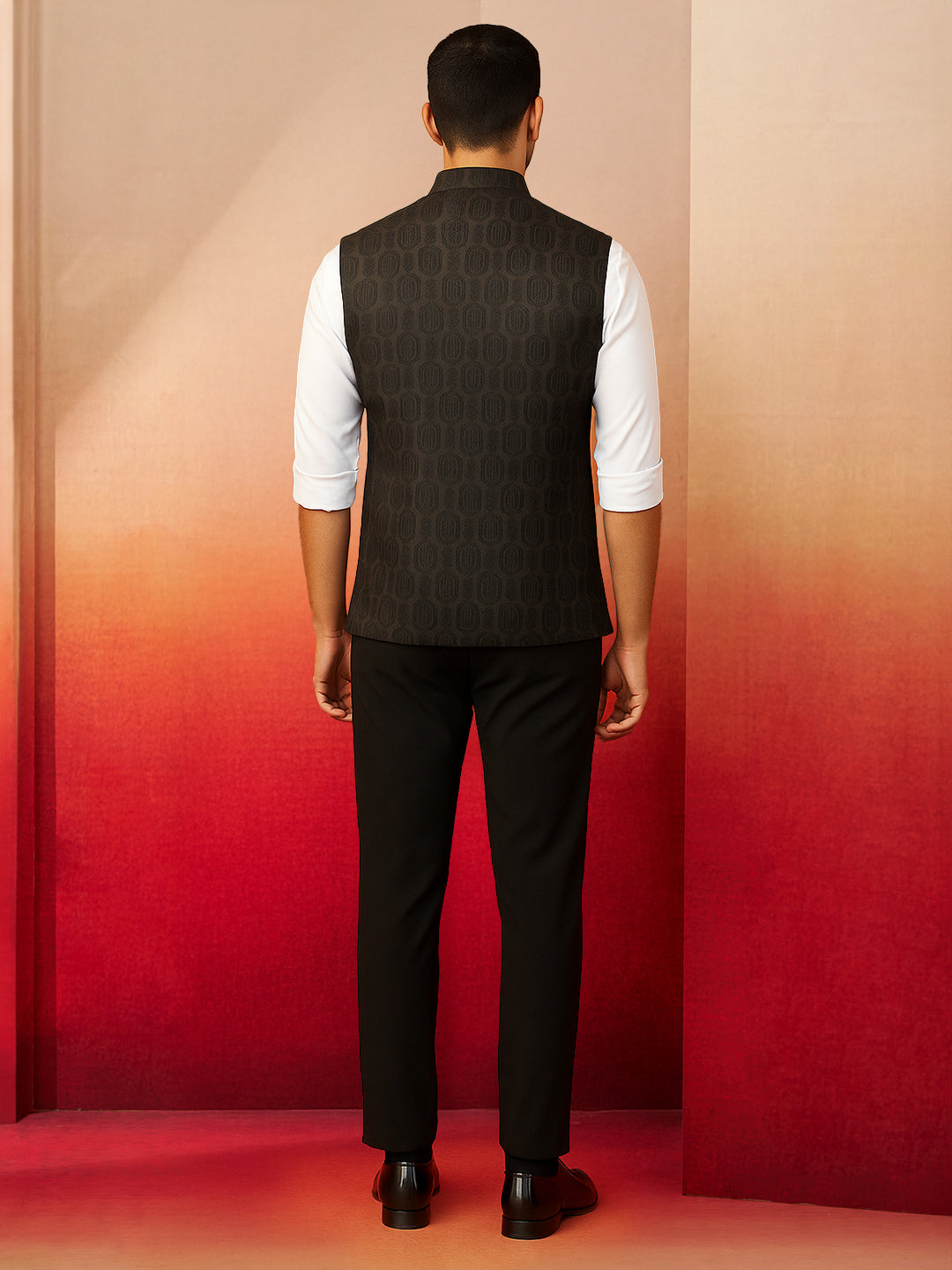 Men Black Silk Nehru Jacket
