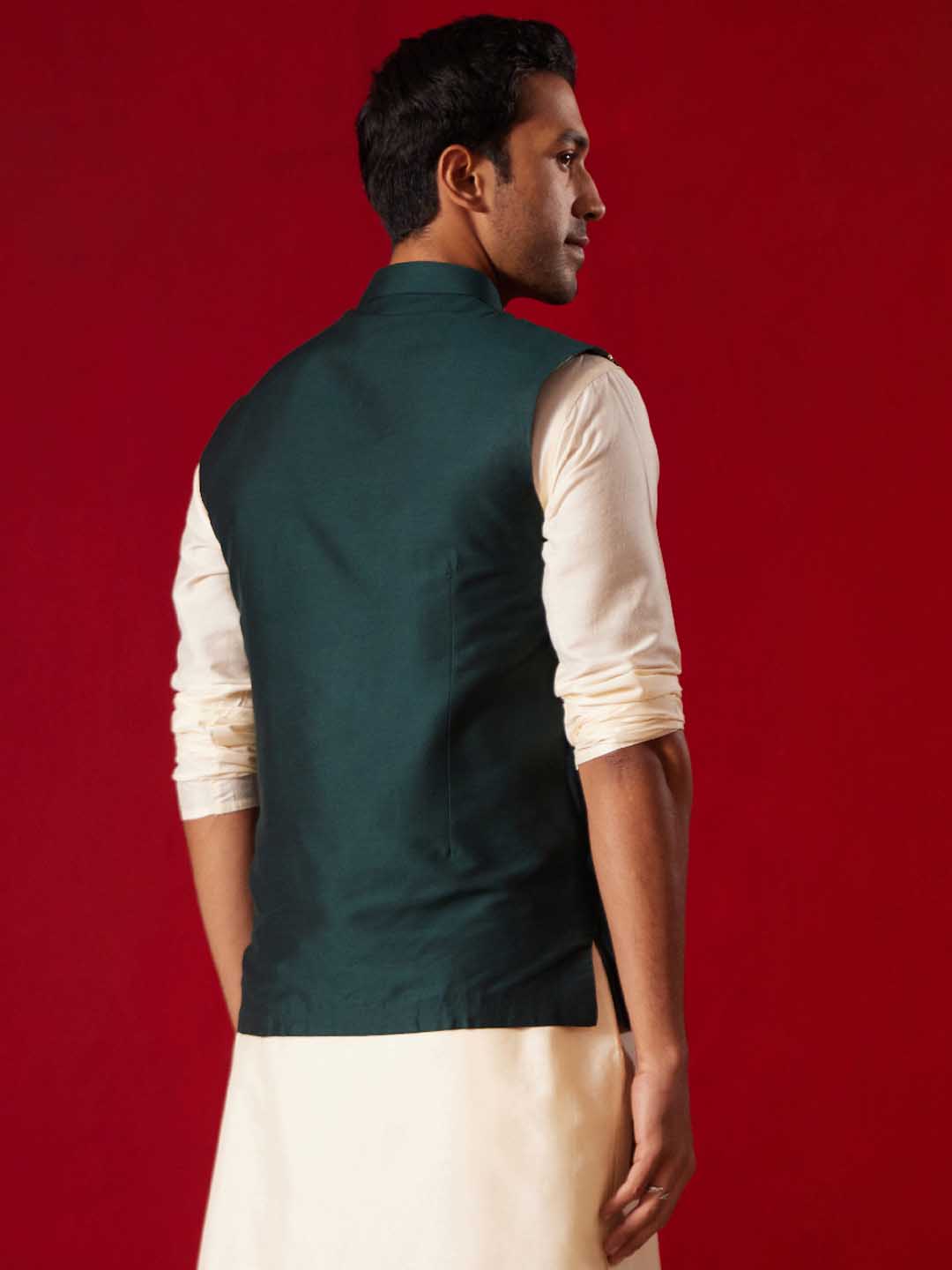 Men's Green Leaf Motif Embellished Jacket
