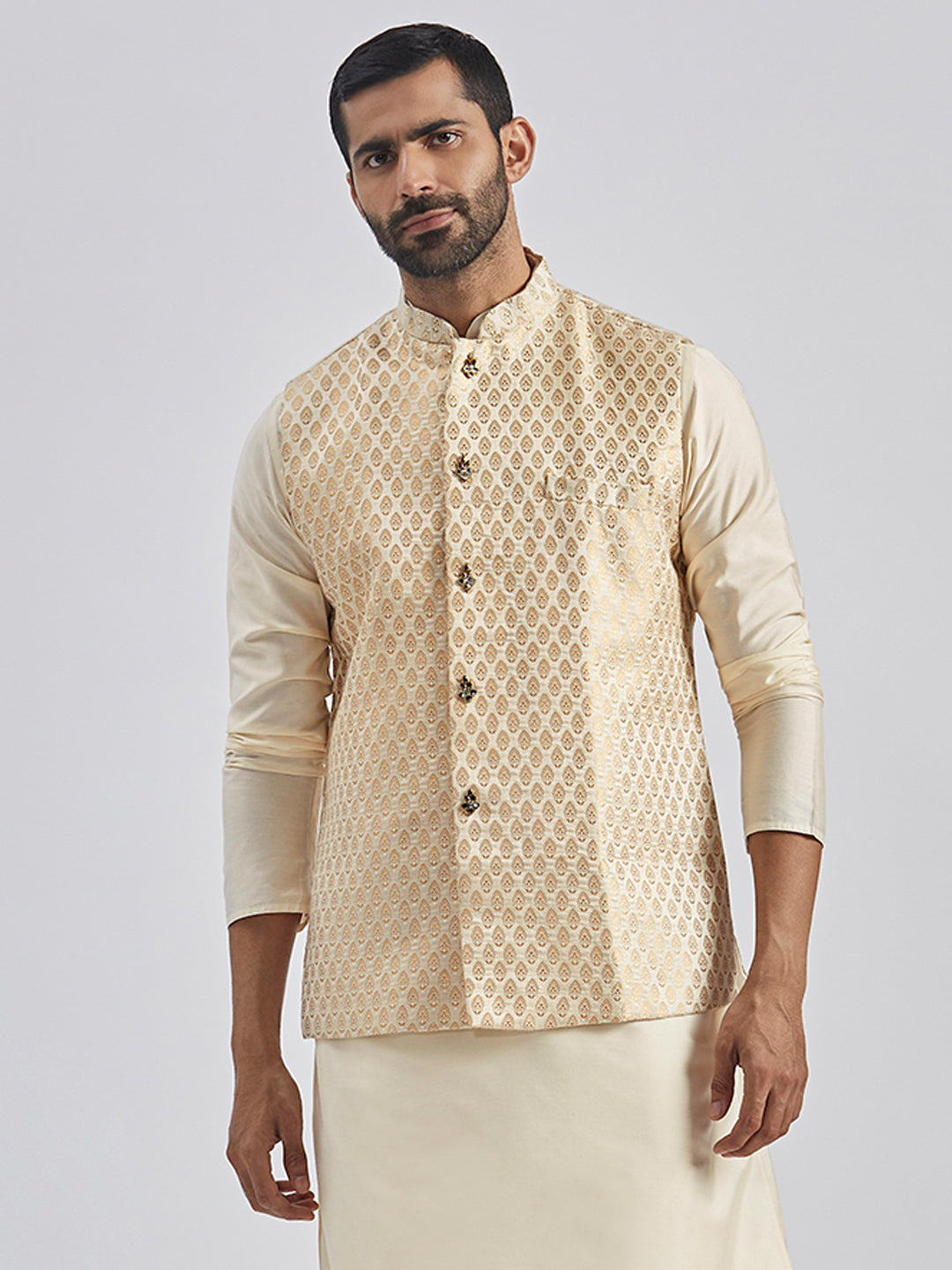 Men's Gold Viscose Nehru Jacket