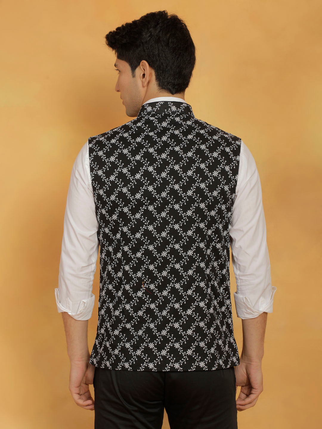 Men's Black Cotton Nehru Jacket - view 3