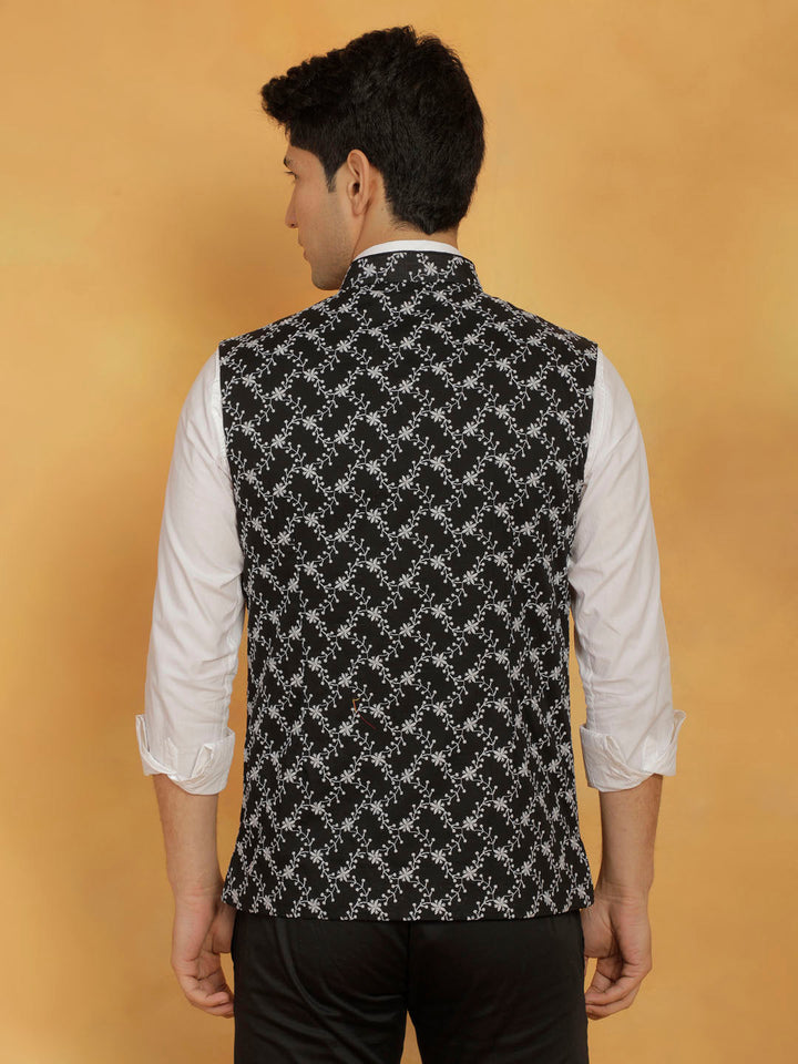 Men's Black Cotton Nehru Jacket - view 3