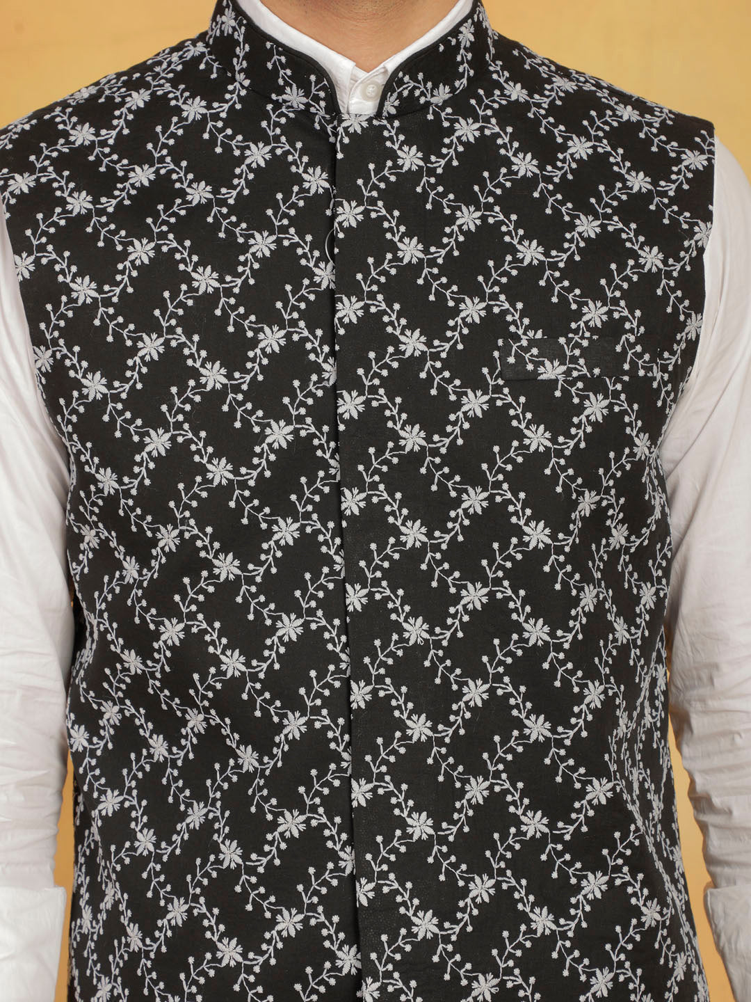 Men's Black Cotton Nehru Jacket - view 4