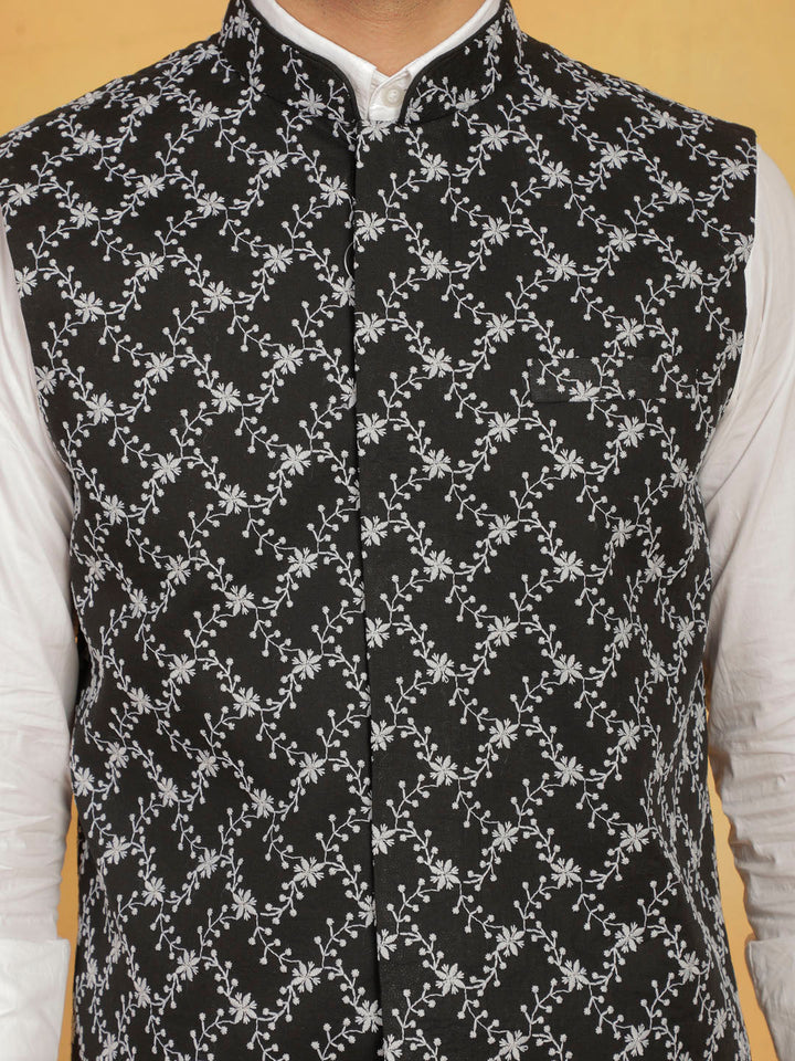 Men's Black Cotton Nehru Jacket - view 4
