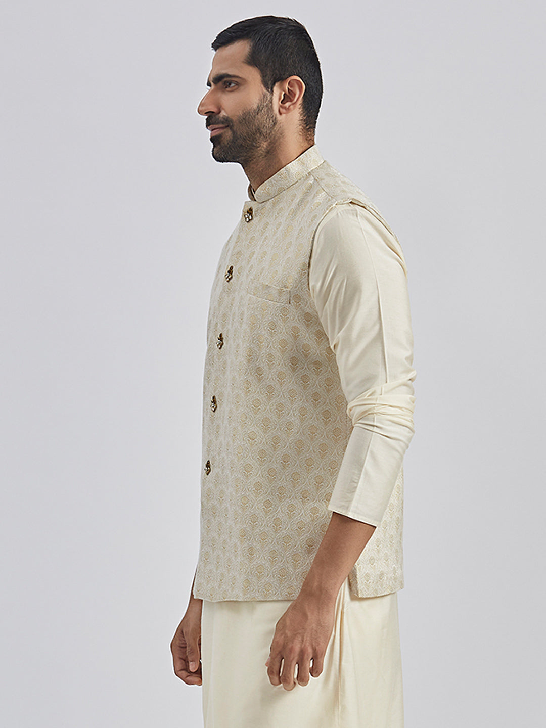 Men's Gold Viscose Nehru Jacket