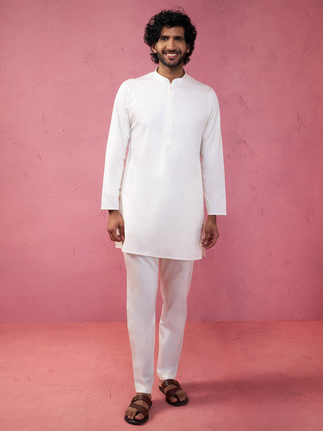 Men's Red Embroidered Nehru Jacket with Cream Kurta Pyjama