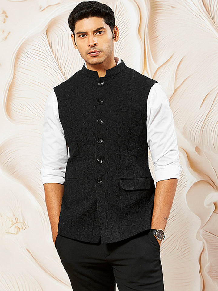 Formal Dress Black Shirt With Nehru Jacket Men's Black Nehru Jacket, S Formal Dress Black Shirt With Nehru Jacket Men's Black Nehru Jacket, S