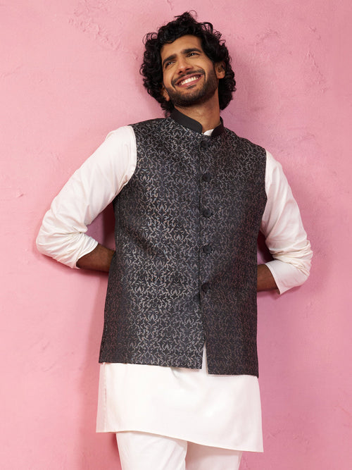 Men's Grey Imported Suiting Nehru Jacket