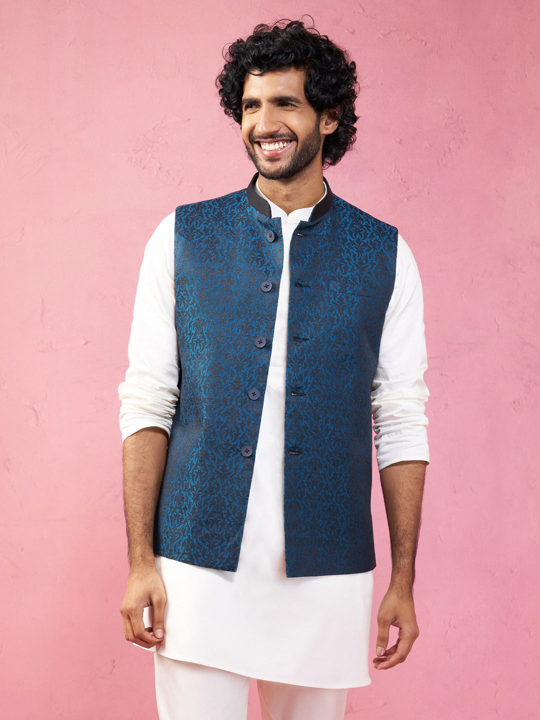 Men's Turquoise Imported Suiting Nehru Jacket