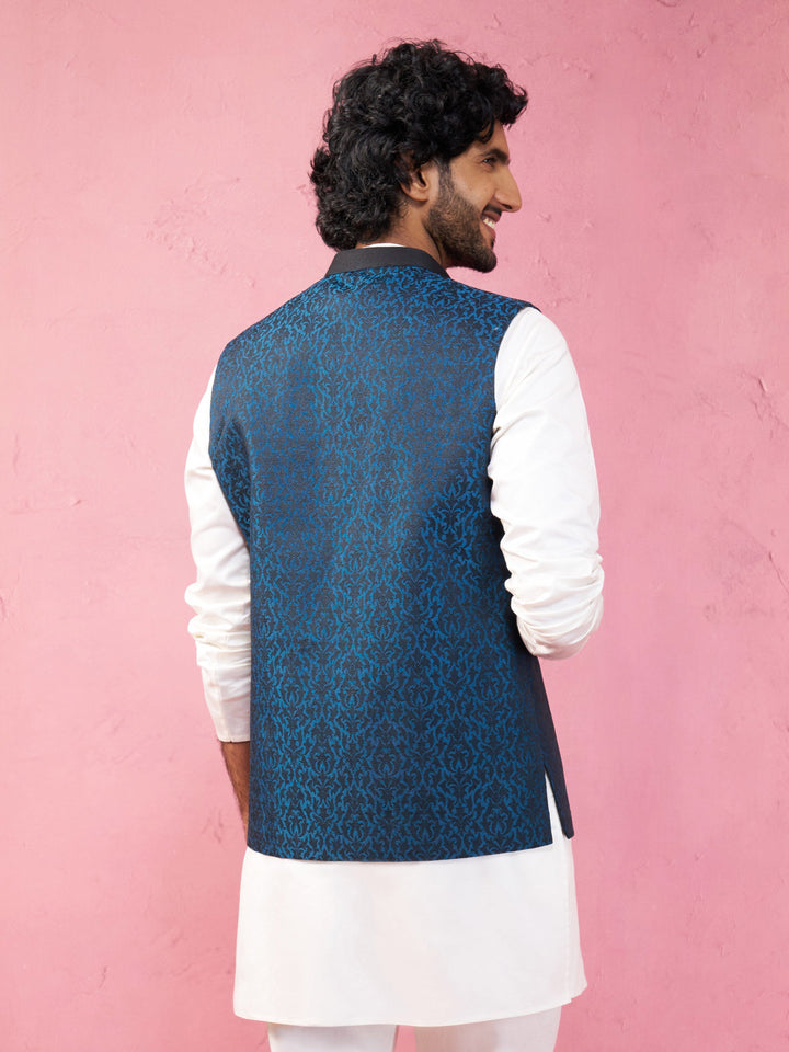 Men's Turquoise Imported Suiting Nehru Jacket