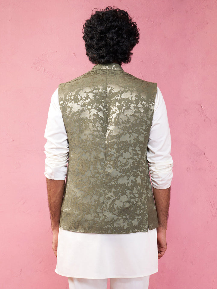 Men's Mehendi Green Monty Jacquard Nehru Jacket