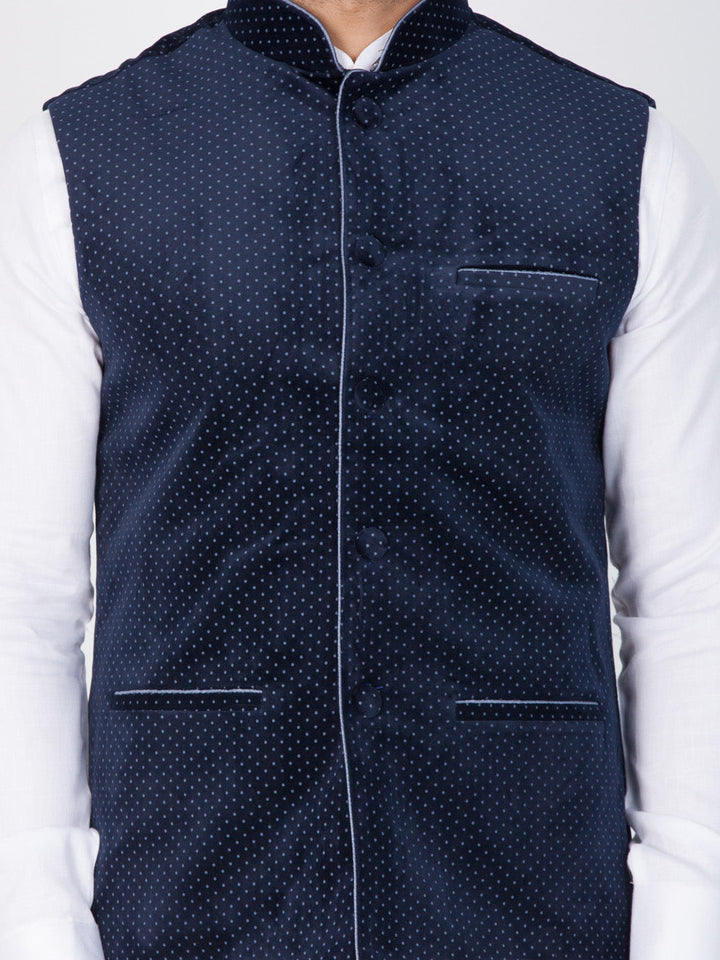 Men's Blue Velvet Ethnic Jacket - view 3