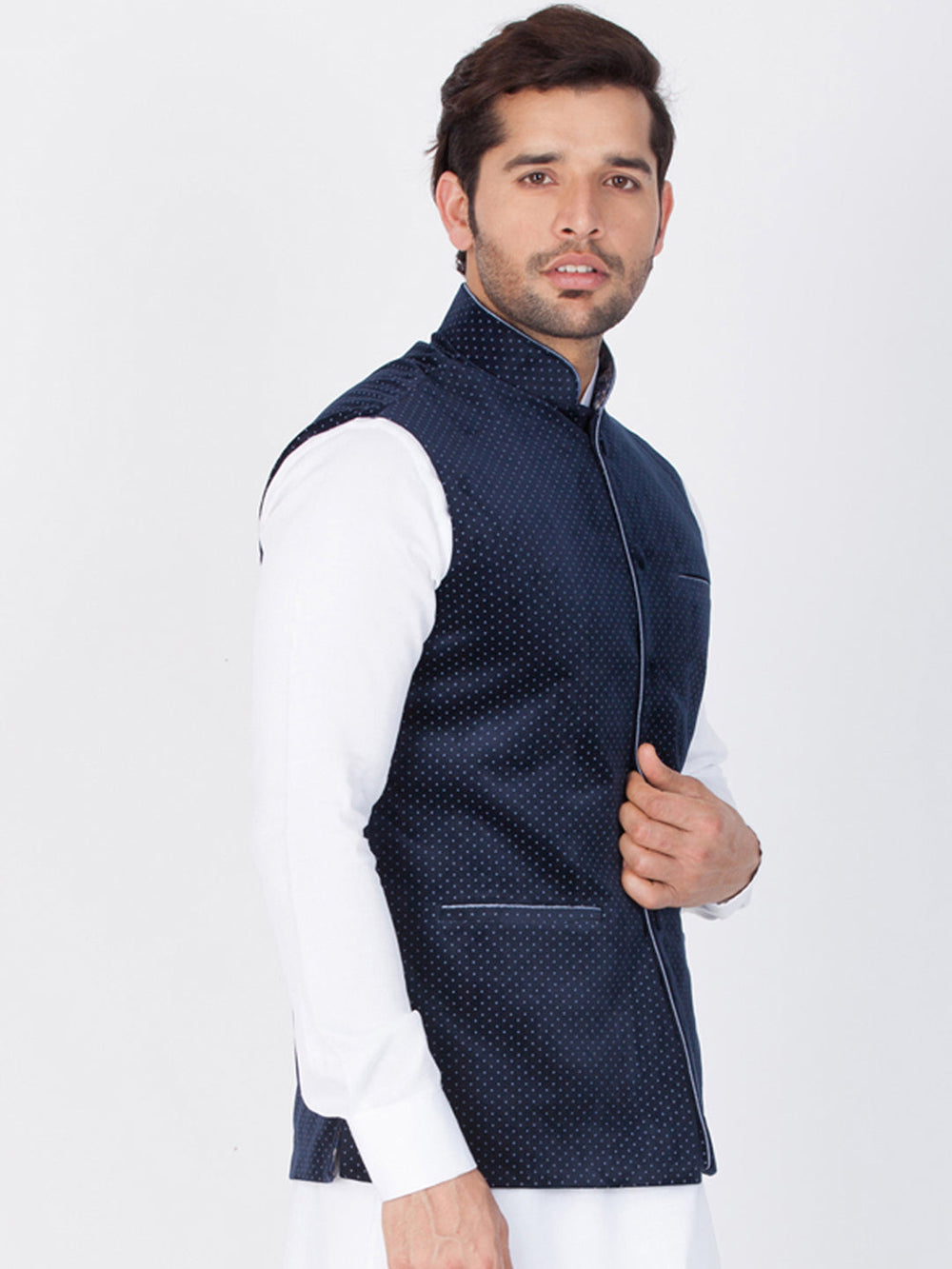 Men's Blue Velvet Ethnic Jacket - view 2