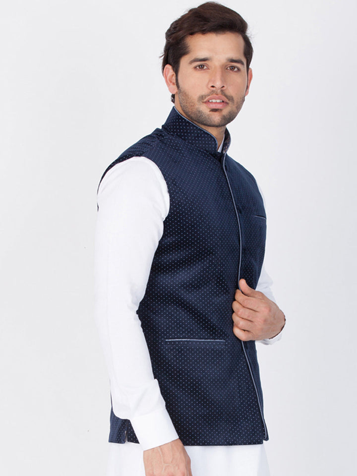 Men's Blue Velvet Ethnic Jacket - view 2