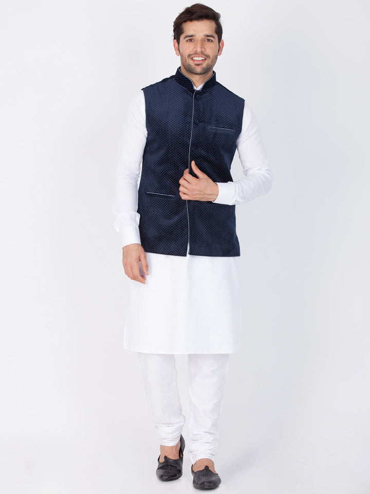 Men's Blue Velvet Ethnic Jacket - view 5